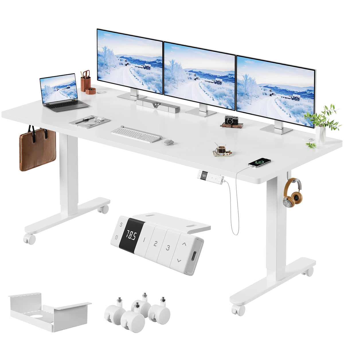 Bureau assis debout 180x80 avec roues