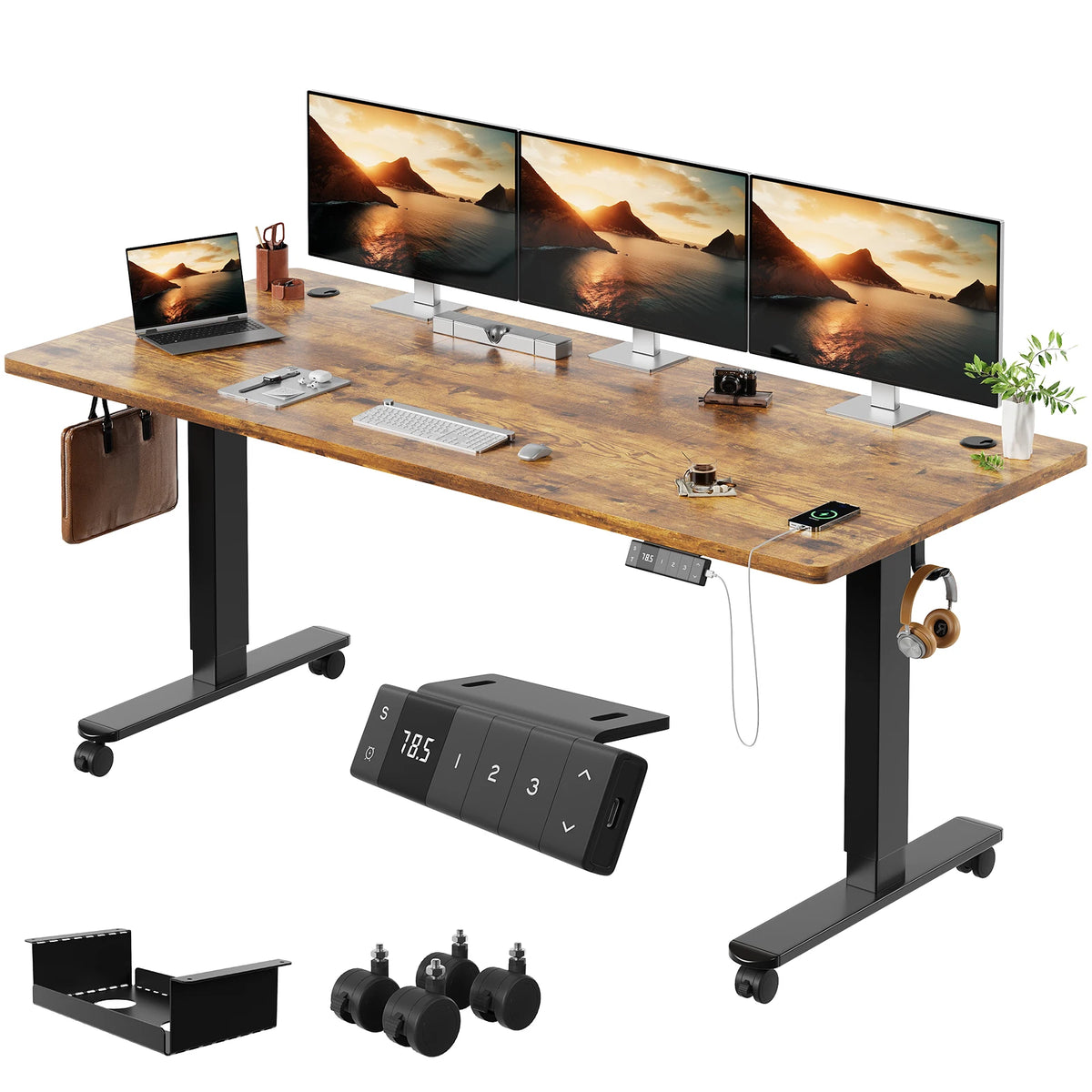 Bureau assis debout 180x80 avec roues