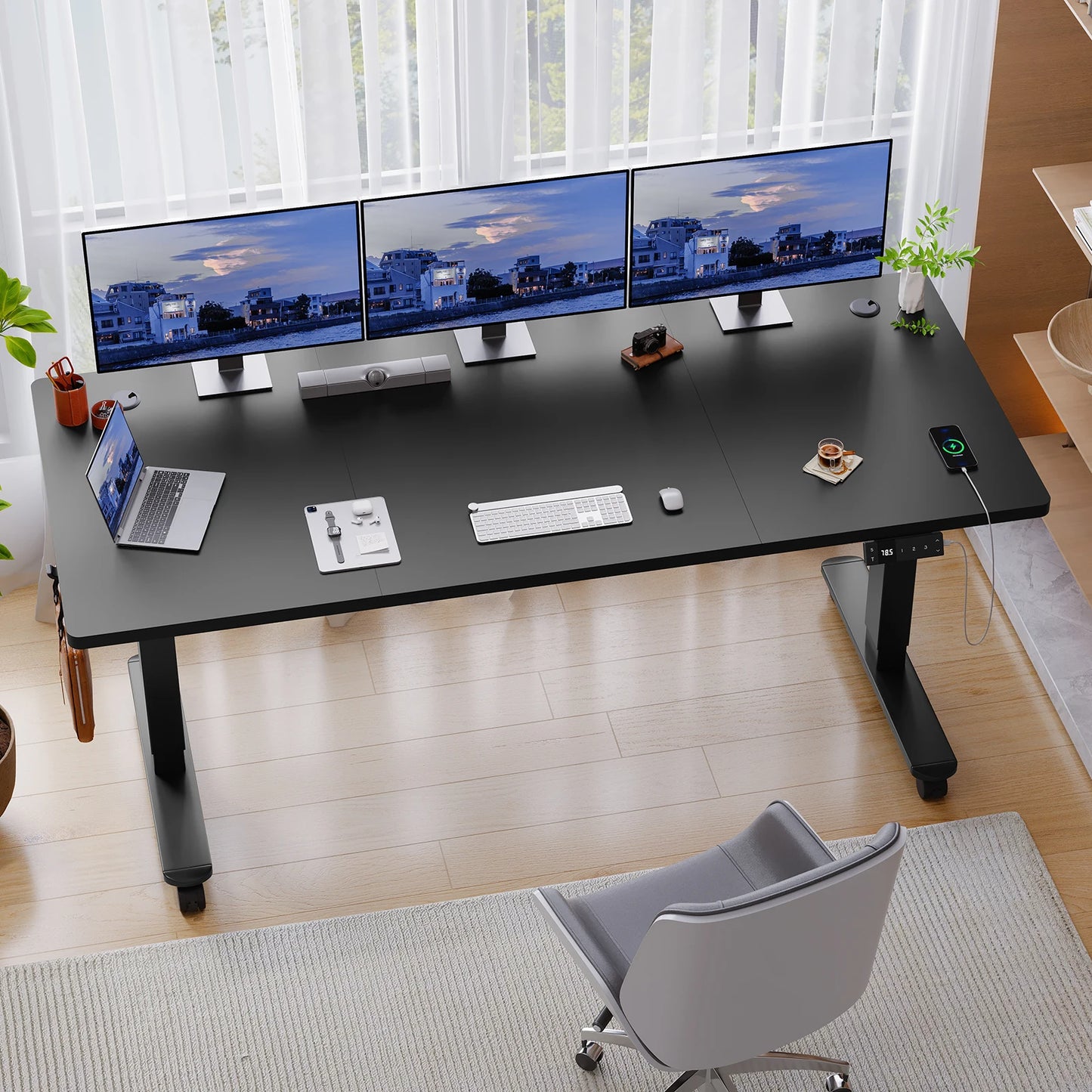 Bureau assis debout 180x80 avec roues