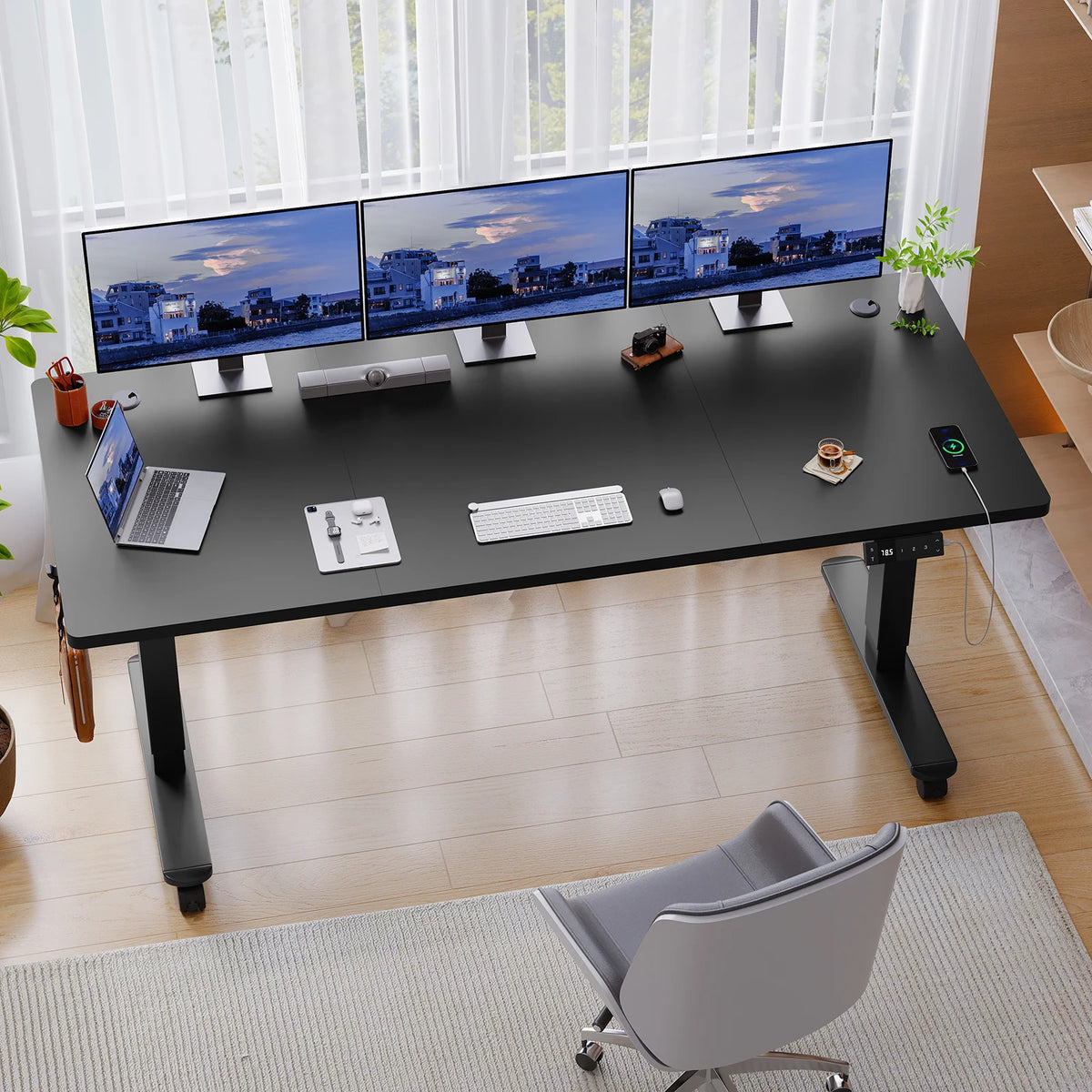 Bureau assis debout 180x80 avec roues