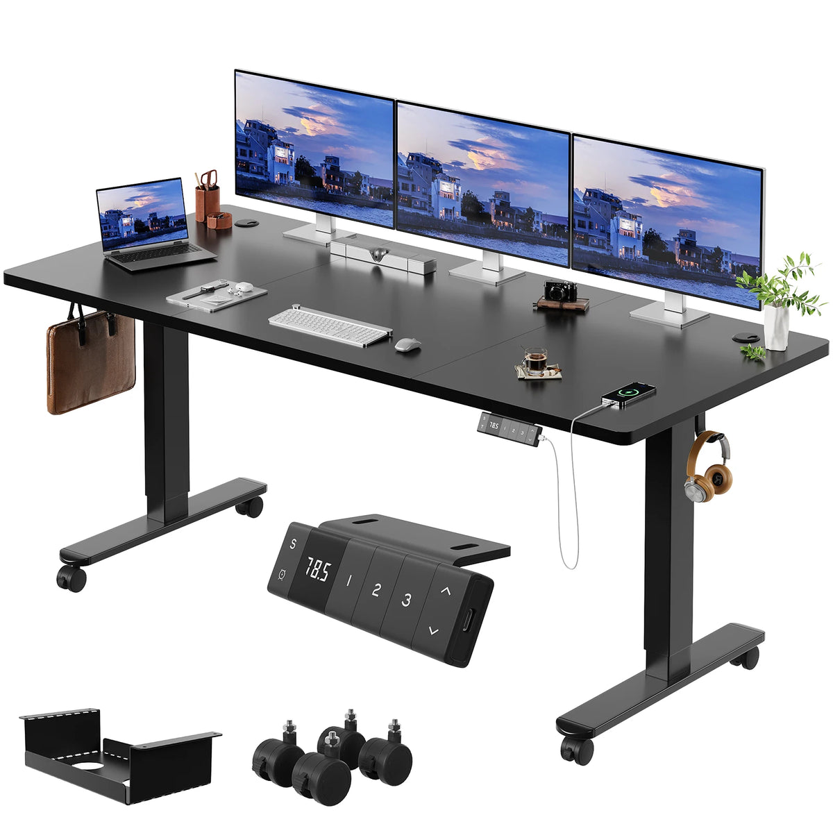 Bureau assis debout 180x80 avec roues