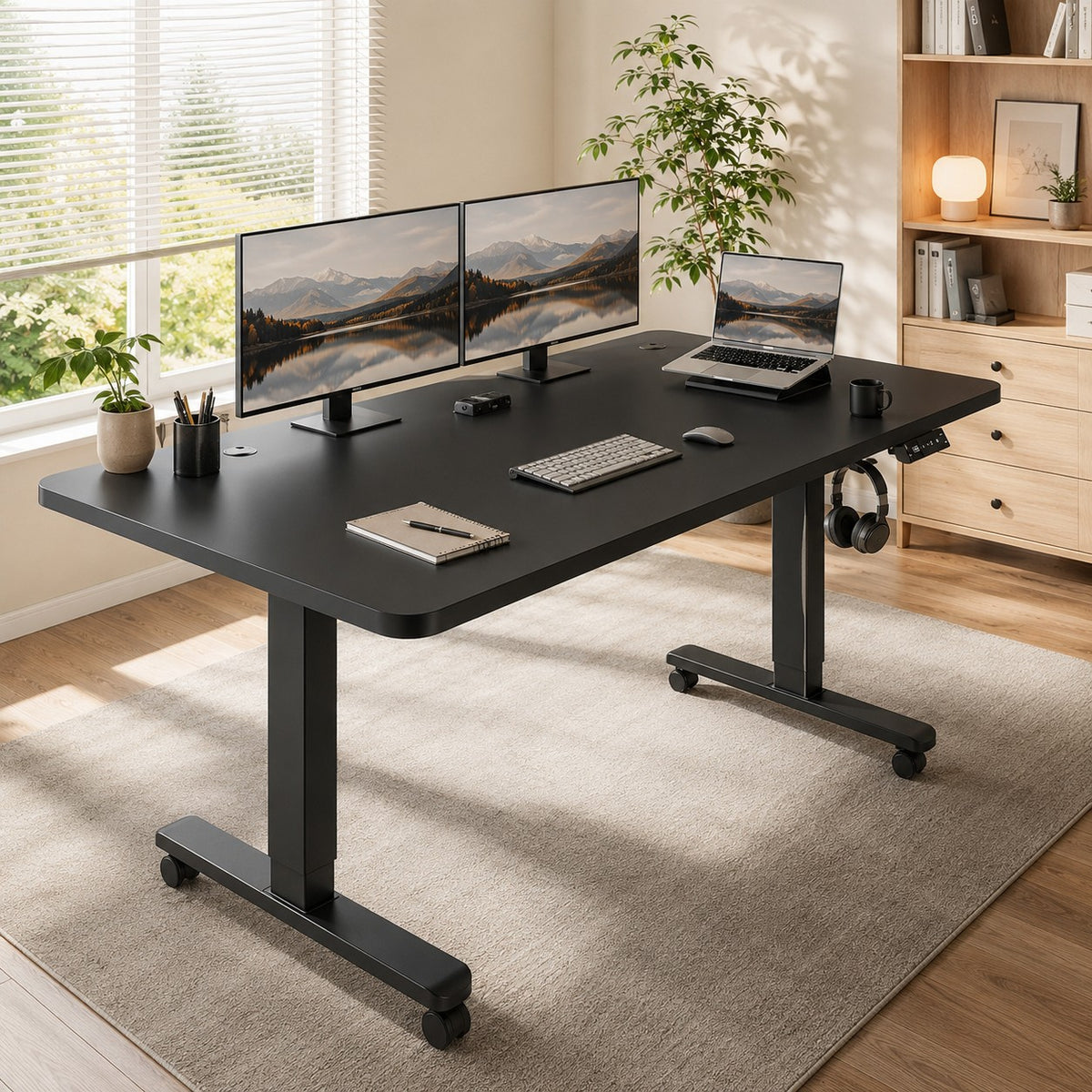 Bureau assis debout 180x80 avec roues