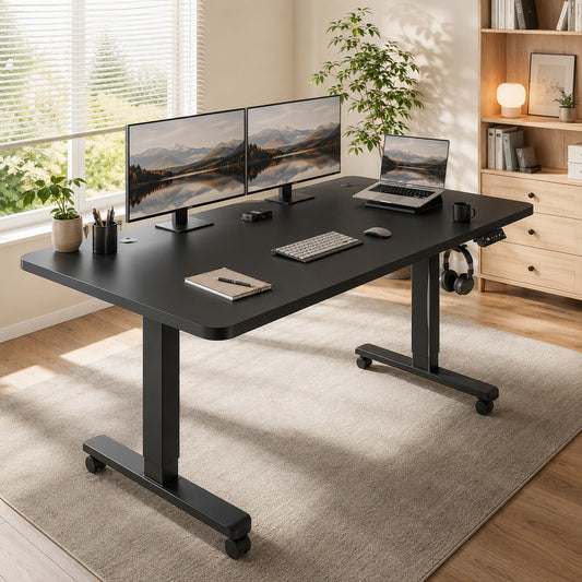Bureau assis debout 180x80 avec roues