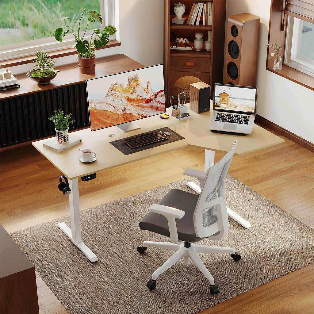 Bureau en L assis debout
