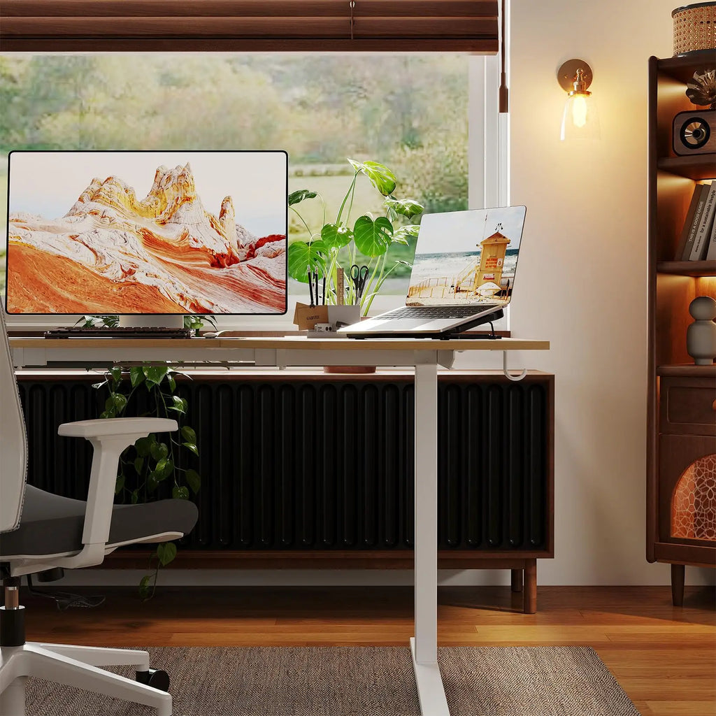 Bureau en L assis debout